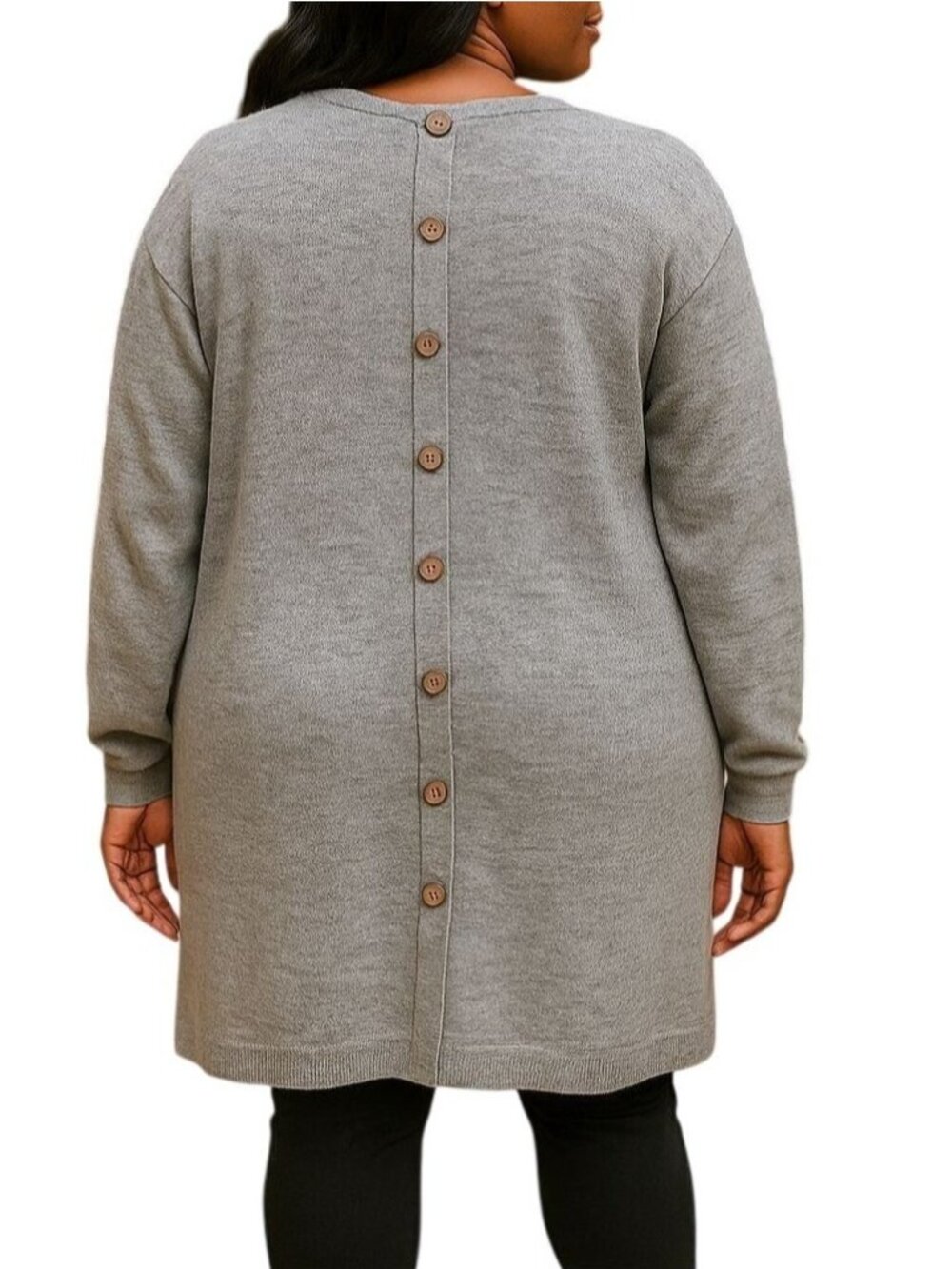 Womens Size Large Cardigan Grey Longline Button-Back Pockets Casual Plus